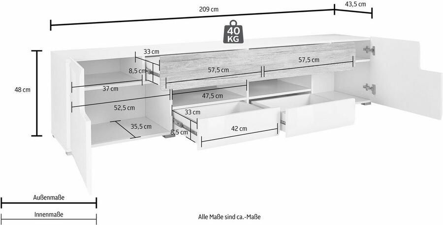 INOSIGN Tv-meubel Toledo breedte 209 cm modieuze TV-kast met decoratief freeswerk - Foto 9