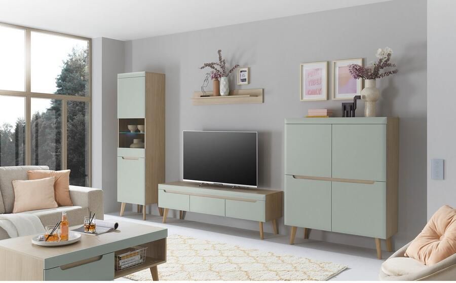 INOSIGN Wandmeubel Torge wandmeubel kastwand mediawand woonkamer-set bevat 1 vitrine 1 lowboard 1 highboard + 1 wandplank 360 cm breed (set 4-delig) - Foto 5