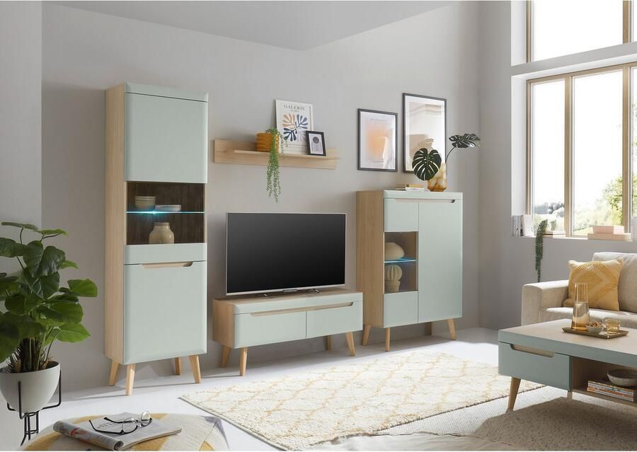 INOSIGN Wandmeubel Torge wandmeubel kastwand mediawand woonkamer-set bevat 2 vitrines 1 lowboard + 1 wandplank 290 cm breed (set 4-delig) - Foto 3