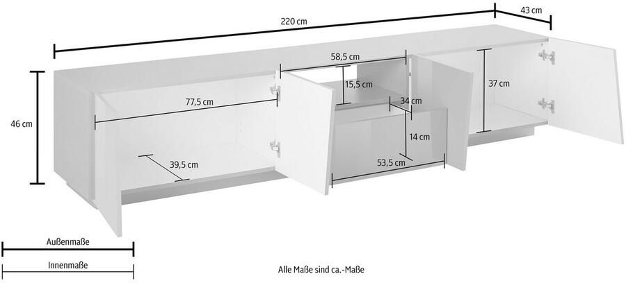 Webfurniture Tv-meubel Gavin 220 cm-hoogglans wit - Foto 4
