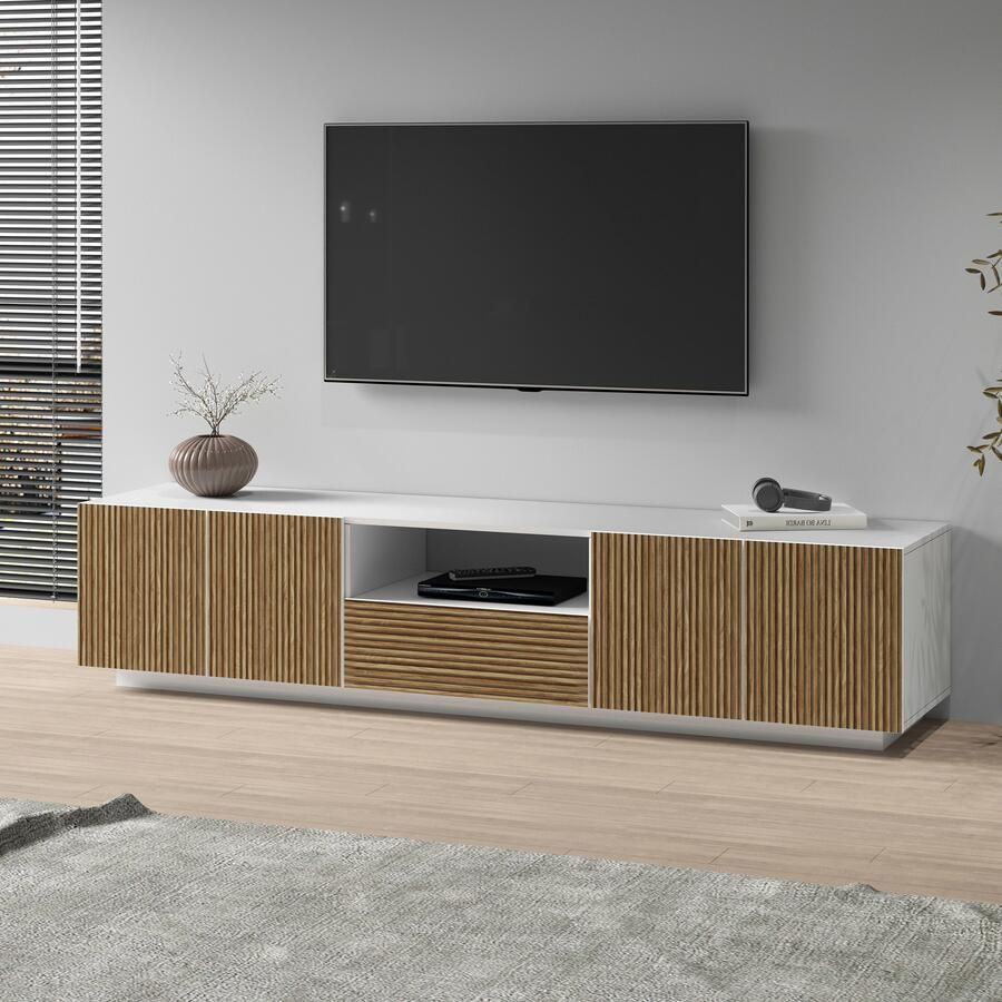 INOSIGN Tv-meubel Vega Lowboard TV-meubel TV-kast 220 cm met 4 deuren en 1 lade fronten met groeflook - Foto 13