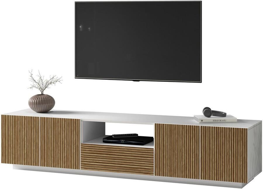 INOSIGN Tv-meubel Vega Lowboard TV-meubel TV-kast 220 cm met 4 deuren en 1 lade fronten met groeflook - Foto 11