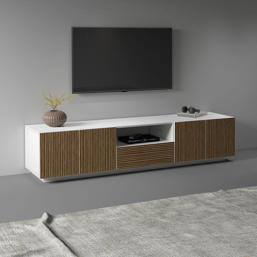 INOSIGN Tv-meubel Vega Lowboard TV-meubel TV-kast 220 cm met 4 deuren en 1 lade fronten met groeflook - Foto 2