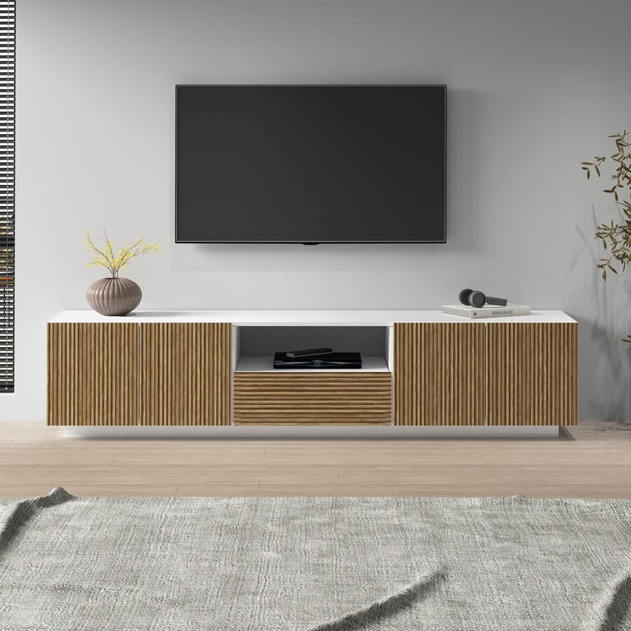 INOSIGN Tv-meubel Vega Lowboard TV-meubel TV-kast 220 cm met 4 deuren en 1 lade fronten met groeflook - Foto 3