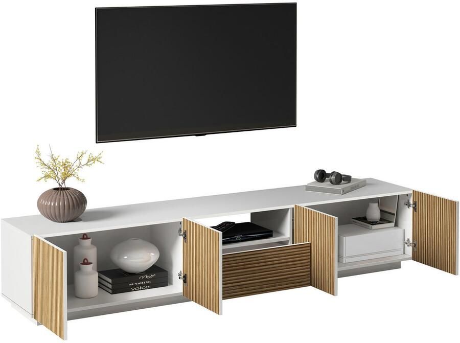 INOSIGN Tv-meubel Vega Lowboard TV-meubel TV-kast 220 cm met 4 deuren en 1 lade fronten met groeflook - Foto 9