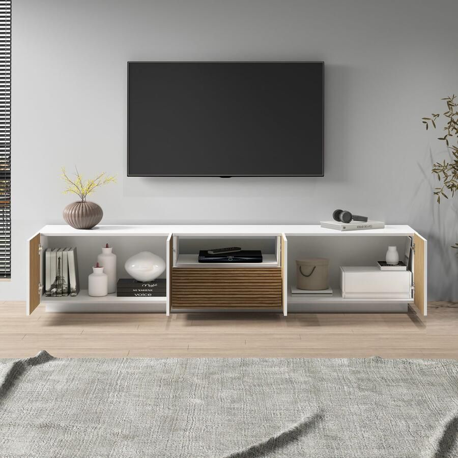 INOSIGN Tv-meubel Vega Lowboard TV-meubel TV-kast 220 cm met 4 deuren en 1 lade fronten met groeflook - Foto 4