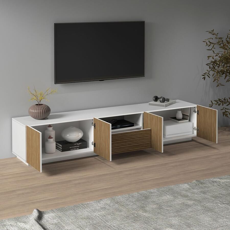 INOSIGN Tv-meubel Vega Lowboard TV-meubel TV-kast 220 cm met 4 deuren en 1 lade fronten met groeflook - Foto 5
