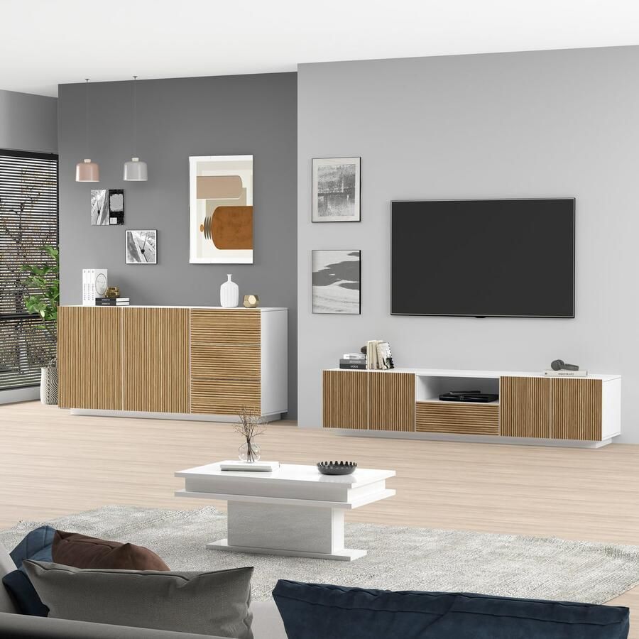 INOSIGN Dressoir Vega Sideboard Ladekast 180 cm met 2 deuren en 3 lades fronten met groeflook - Foto 5