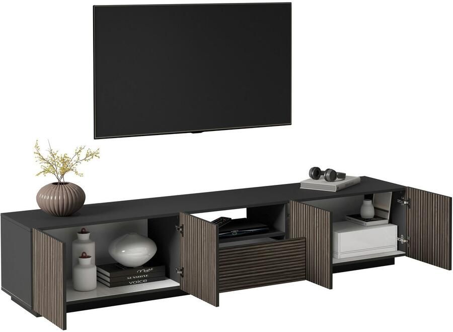 INOSIGN Tv-meubel Vega Lowboard TV-meubel TV-kast 220 cm met 4 deuren en 1 lade fronten met groeflook - Foto 9