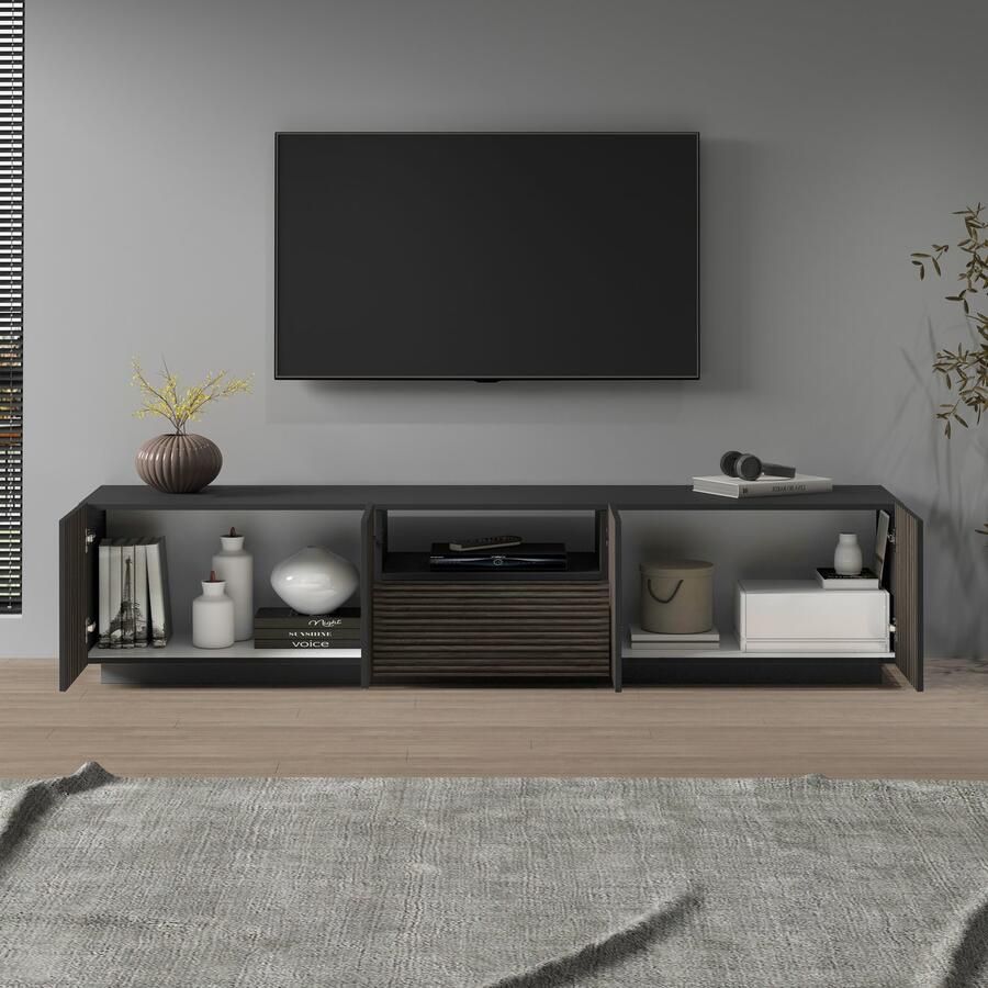 INOSIGN Tv-meubel Vega Lowboard TV-meubel TV-kast 220 cm met 4 deuren en 1 lade fronten met groeflook - Foto 2