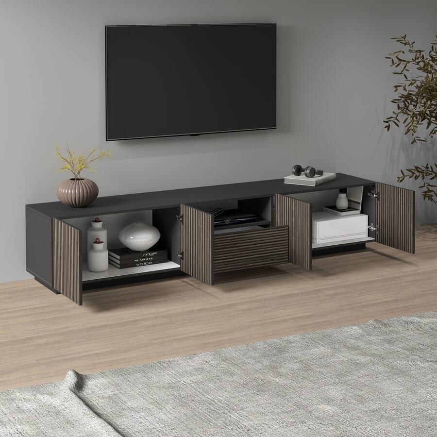 INOSIGN Tv-meubel Vega Lowboard TV-meubel TV-kast 220 cm met 4 deuren en 1 lade fronten met groeflook - Foto 3