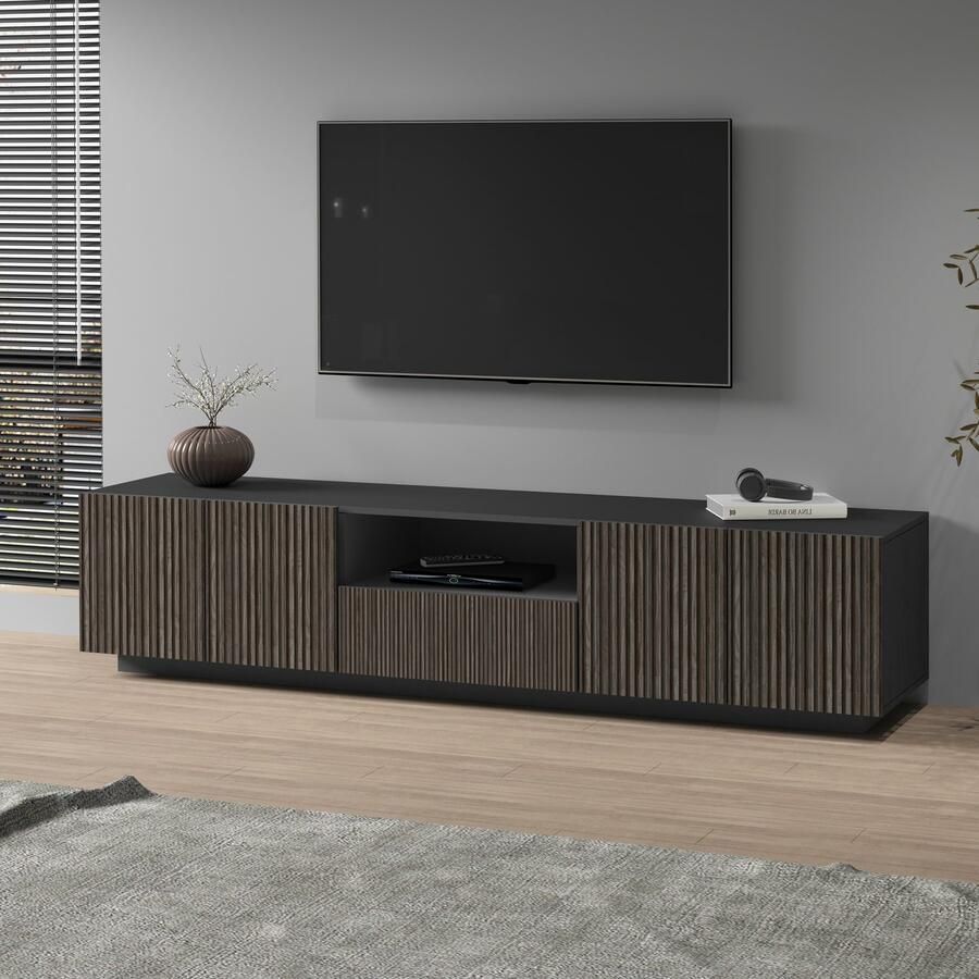 INOSIGN Tv-meubel Vega Lowboard TV-meubel TV-kast 220 cm met 4 deuren en 1 lade fronten met groeflook - Foto 5
