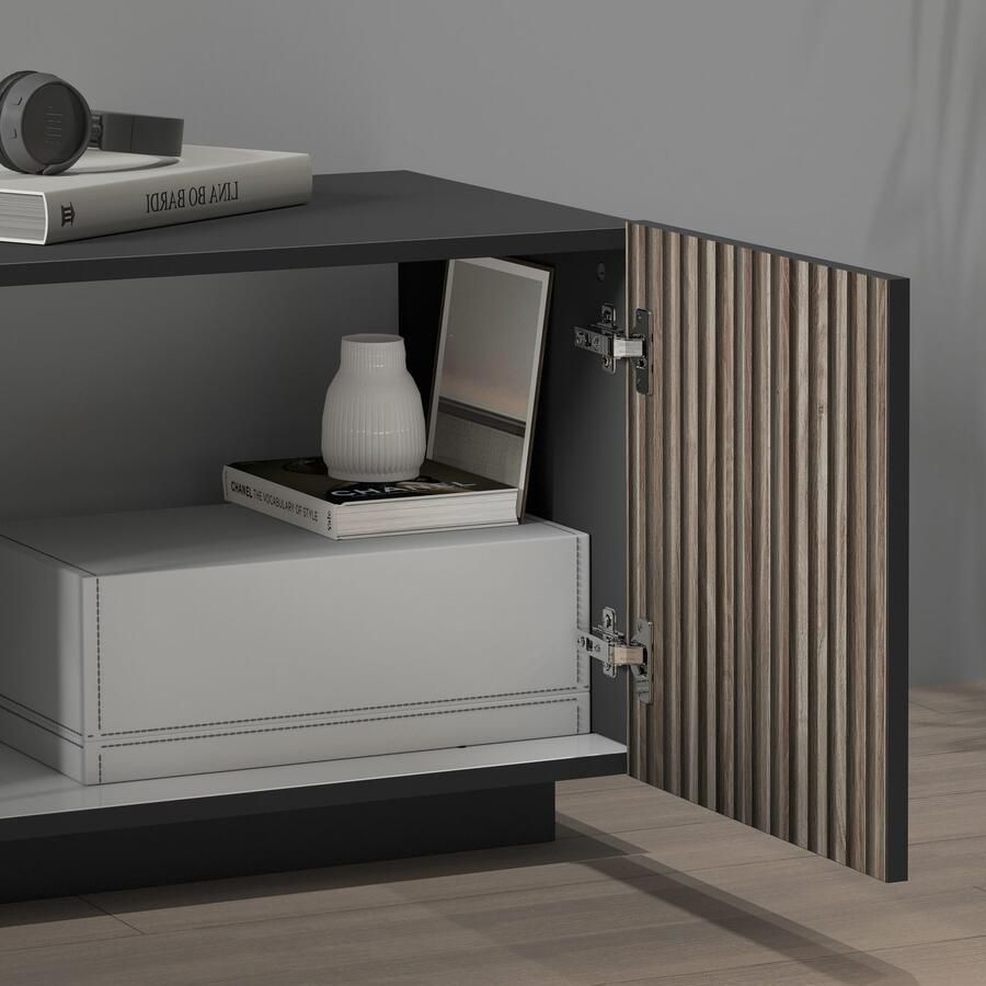 INOSIGN Tv-meubel Vega Lowboard TV-meubel TV-kast 220 cm met 4 deuren en 1 lade fronten met groeflook - Foto 6