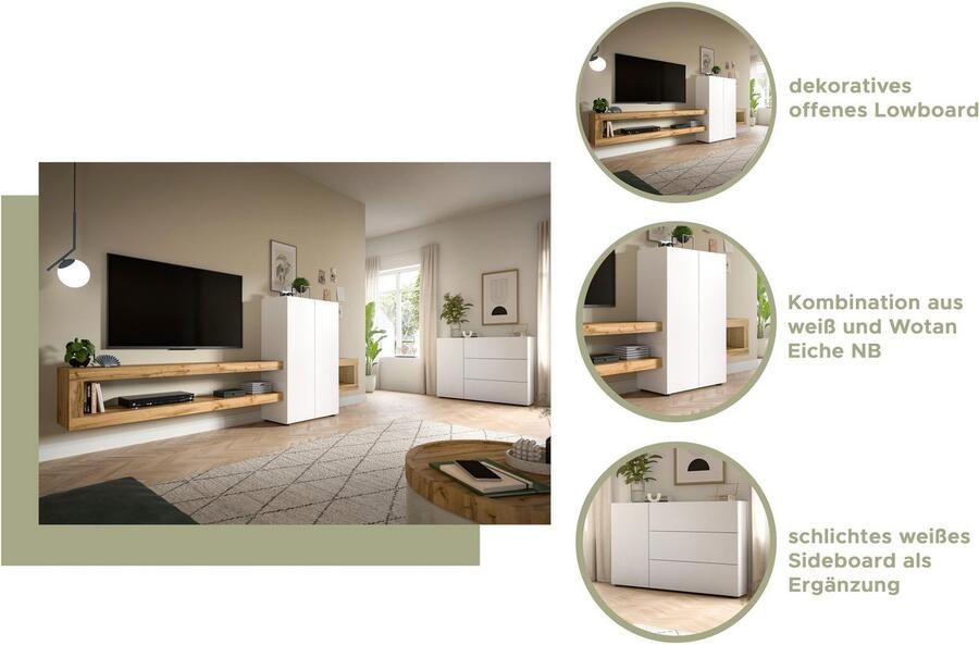 INOSIGN Wandmeubel Zolder breedte 240 cm push-to-open 1 deur 3 legplanken 2 open vakken tv-wand media-meubels tv-meubels woonkamermeubels (2-delig) - Foto 6