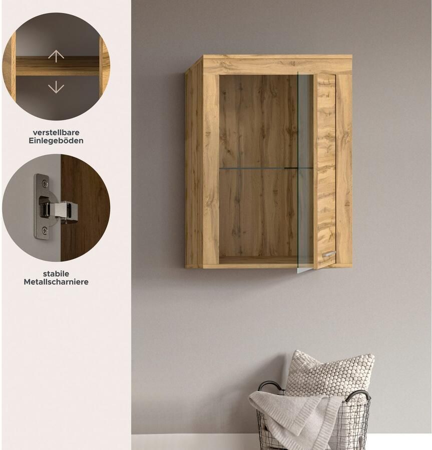 INOSIGN Vitrinekast Aosta breedte 60 cm staand of hangend in verschillende kleuren Deurafdichting verwisselbaar 1 glazen inlegvloer hangvitrine staande vitrine - Foto 4