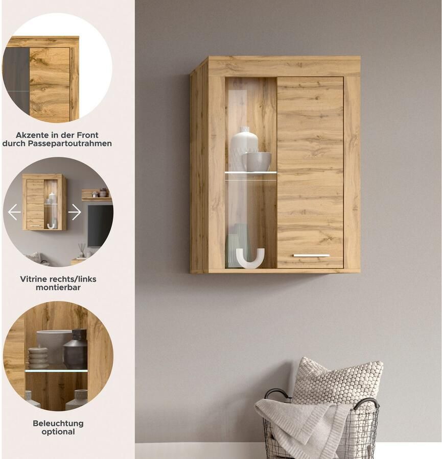 INOSIGN Vitrinekast Aosta breedte 60 cm staand of hangend in verschillende kleuren Deurafdichting verwisselbaar 1 glazen inlegvloer hangvitrine staande vitrine - Foto 3