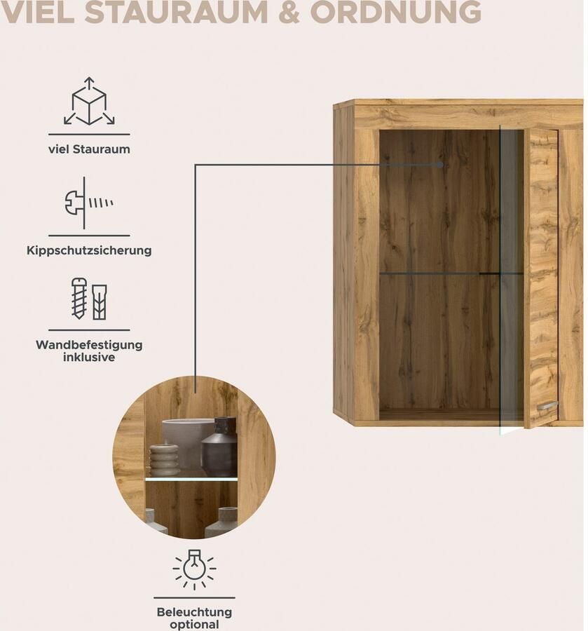 INOSIGN Vitrinekast Aosta breedte 60 cm staand of hangend in verschillende kleuren Deurafdichting verwisselbaar 1 glazen inlegvloer hangvitrine staande vitrine - Foto 5