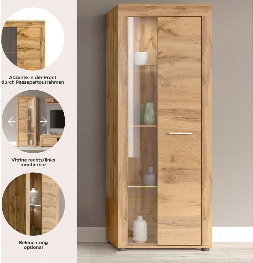 INOSIGN Vitrinekast Aosta hoogte 159 cm in verschillende kleuruitvoeringen 1 deur 3 legplanken 4 vakken woonkamer staande vitrine glazen vitrine - Foto 4