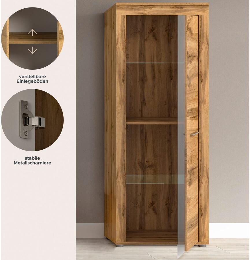 INOSIGN Vitrinekast Aosta hoogte 159 cm in verschillende kleuruitvoeringen 1 deur 3 legplanken 4 vakken woonkamer staande vitrine glazen vitrine - Foto 5