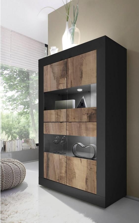 INOSIGN Vitrinekast Basis hoogte 162 cm staande vitrine met 4 deuren metalen handgrepen