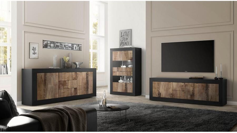 INOSIGN Tv-meubel Basis breedte 210 cm TV-meubel 2 deuren 2 lades TV-kast Metalen handgreep moderne frame-uitstraling veel opbergruimte kleurkeuze - Foto 2