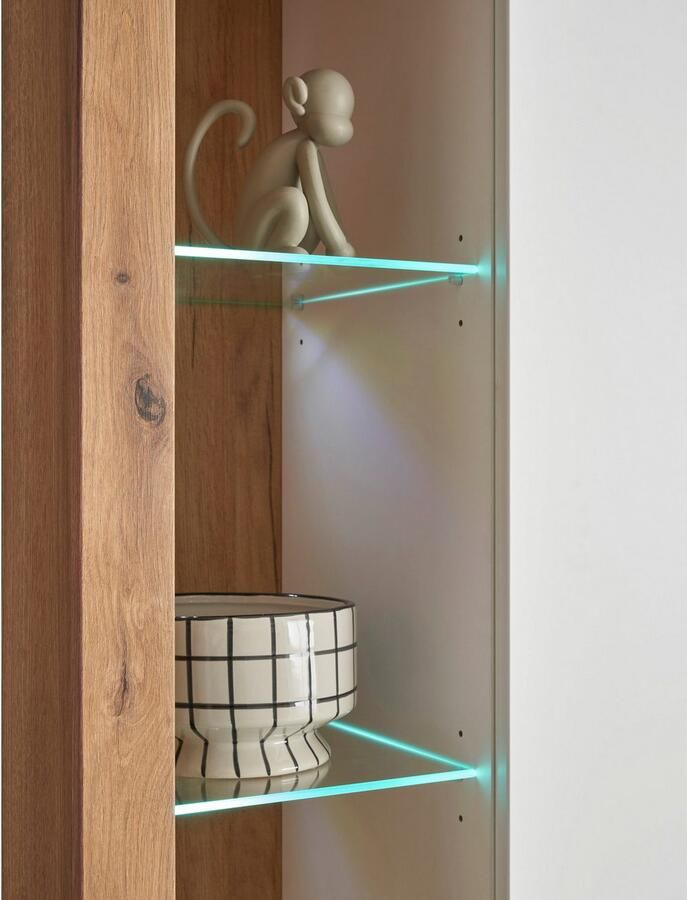 INOSIGN Vitrinekast Brixen vitrinekast in eik decor moderne staande vitrinekast Metalen grepen voldoende opbergruimte veelzijdig toepasbaar 80 cm breed