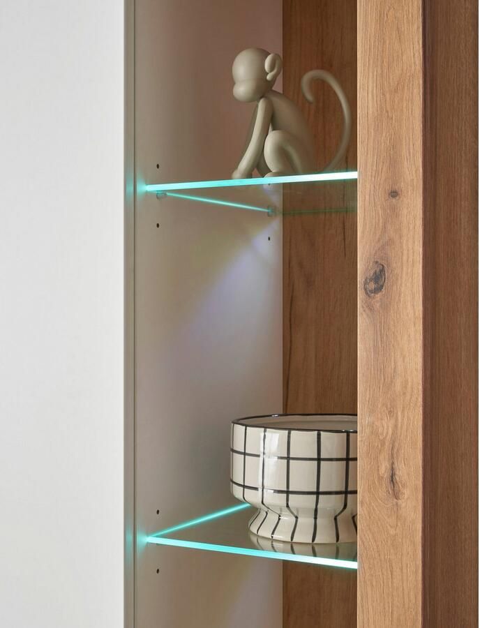 INOSIGN Vitrinekast Brixen vitrinekast in eik decor moderne staande vitrinekast Metalen grepen voldoende opbergruimte veelzijdig toepasbaar 80 cm breed