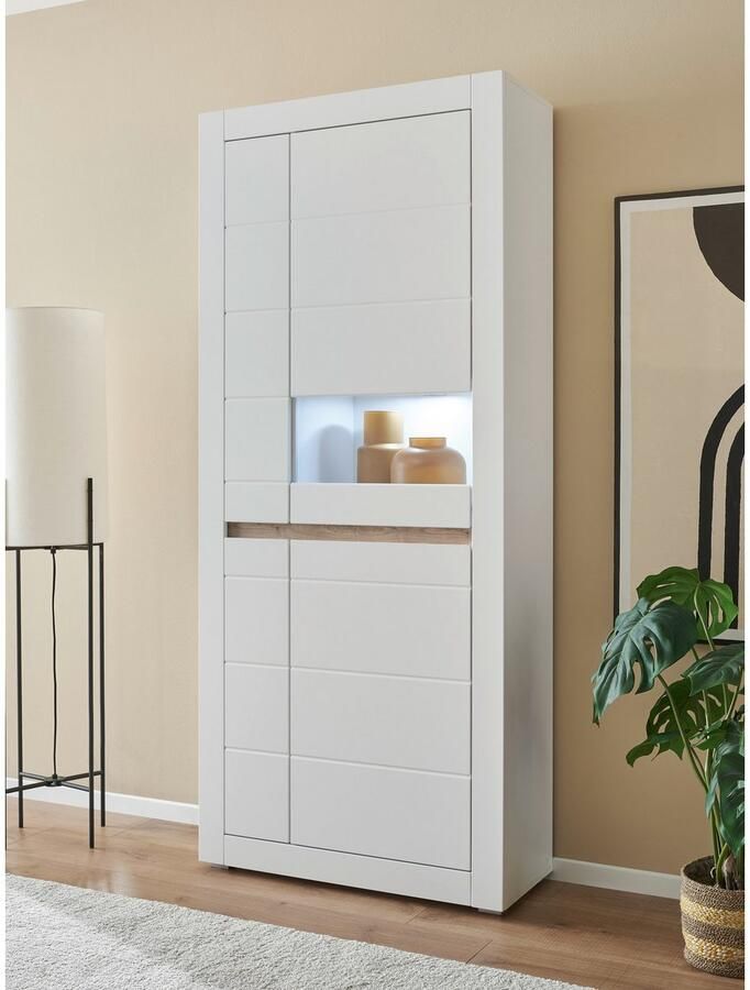 INOSIGN Vitrinekast Chester Hoge kast met opbergruimte Glazen vitrine Dressoir Mat Wit (1 stuk) - Foto 3