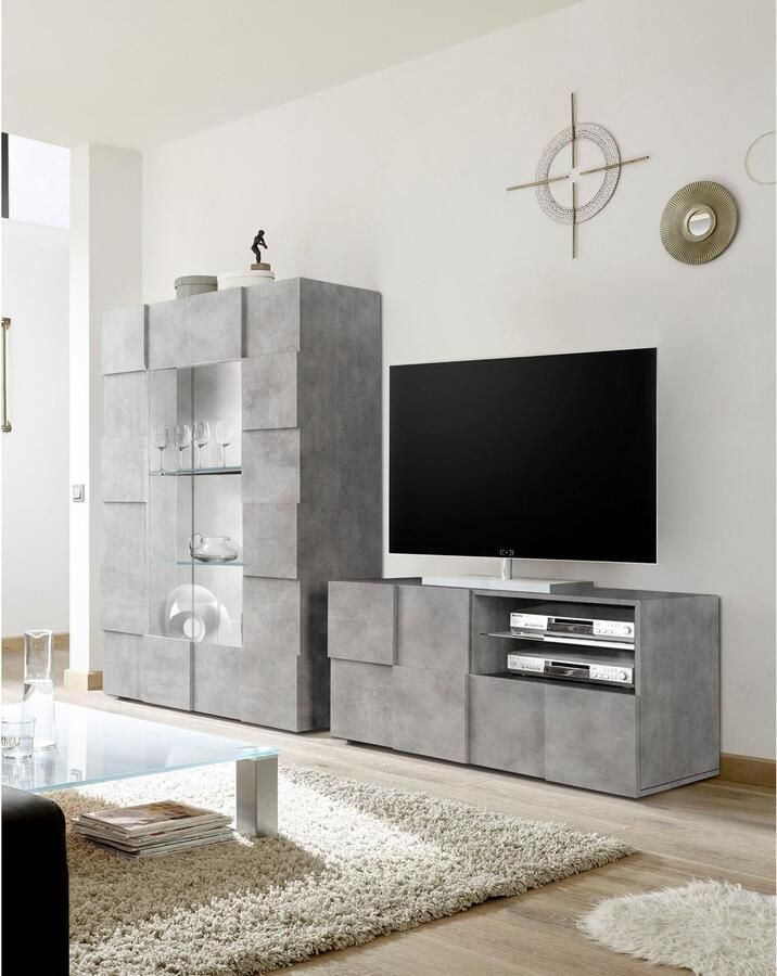 INOSIGN Vitrinekast Dama Hoogte 166 cm Breedte 121 cm Opberg vitrinekast met 2 deuren Staande vitrine front in 3D-uiterlijk veel opbergruimte verschillende kleuren