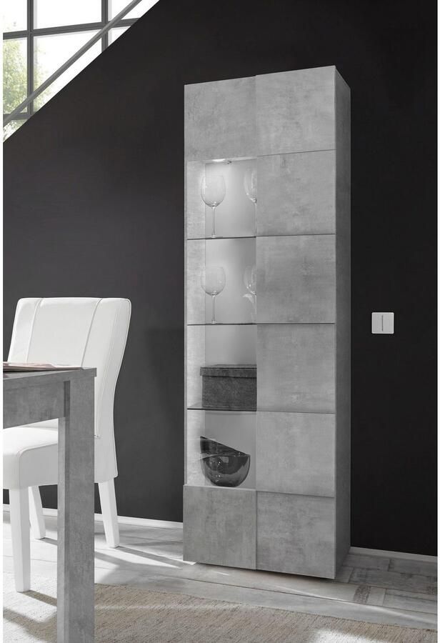 INOSIGN Vitrinekast Dama hoogte 187 cm breedte 60 cm opberg vitrine met 1 deur Staande vitrine front in 3D-uiterlijk veel opbergruimte verschillende kleuren