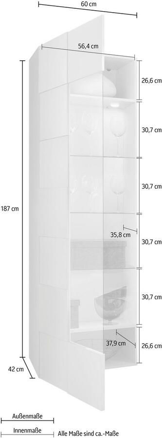 INOSIGN Vitrinekast Dama hoogte 187 cm breedte 60 cm opberg vitrine met 1 deur Staande vitrine front in 3D-uiterlijk veel opbergruimte verschillende kleuren - Foto 4