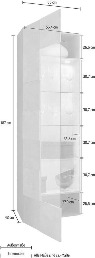 INOSIGN Vitrinekast Dama hoogte 187 cm breedte 60 cm opberg vitrine met 1 deur Staande vitrine front in 3D-uiterlijk veel opbergruimte verschillende kleuren - Foto 5