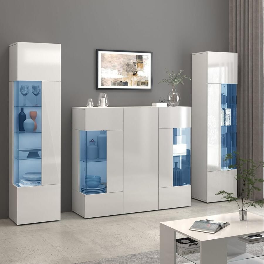 INOSIGN Highboard Egypte Highboard Hoge kast Hoge ladekast Vitrine met 3 deuren waarvan 2 met glaselement volledig hoogglans gelakt breedte 135 - Foto 6