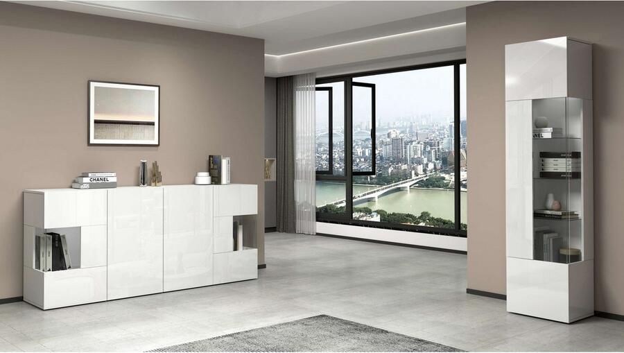 INOSIGN Dressoir Egypte Ladekast Kast Buffet Vitrine greeploos 4 deuren waarvan 2 met glas inzet compleet hoogglans gelakt breedte 180 - Foto 13