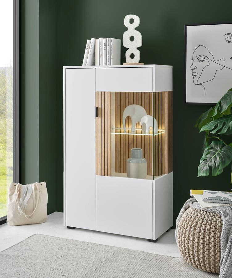 INOSIGN Vitrinekast Hudson opberg vitrine staande vitrine in moderne trendkleur handgrepen van metaal (zwart) hoogte 125 cm - Foto 5