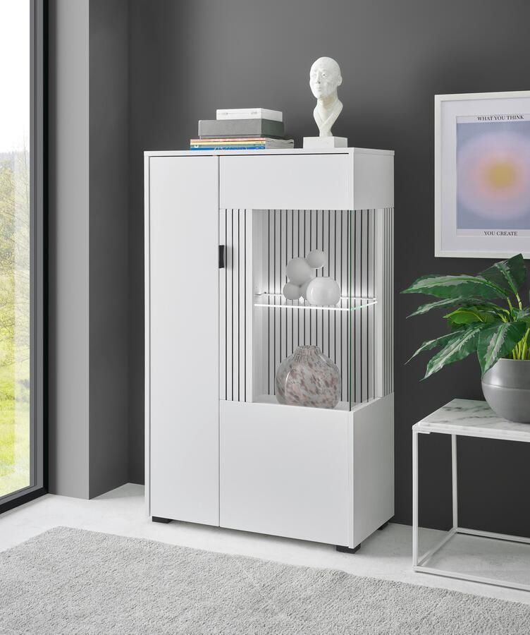 INOSIGN Vitrinekast Hudson opberg vitrine staande vitrine in moderne trendkleur handgrepen van metaal (zwart) hoogte 125 cm - Foto 6