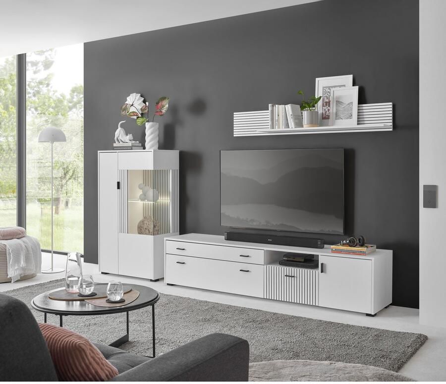 INOSIGN Wandmeubel Hudson met moderne groevenlook handgrepen van metaal (zwart) breedte 285 cm (set 3-delig)