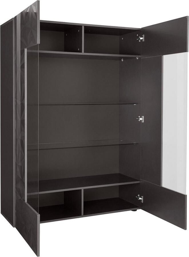 INOSIGN Vitrinekast Prisma Hoogte 166 cm Breedte 121 cm opbergvitrine met 2 deuren Staande vitrine Voorkant met elegante zeefdruk greeploos veel opbergruimte - Foto 3