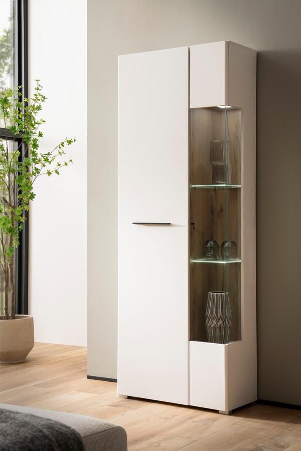 INOSIGN Vitrinekast Salerno Hoge kast Glazen vitrine Wit met Eik Evoke Decor modern. Metalen handgrepen voldoende opbergruimte veelzijdig inzetbaar 72 cm breed - Foto 9