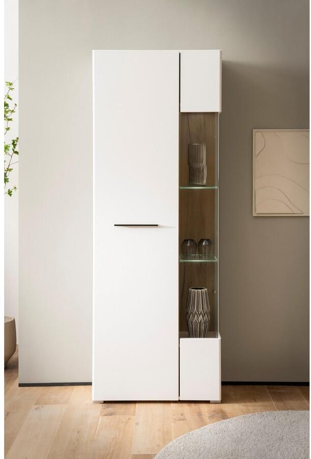 INOSIGN Vitrinekast Salerno Hoge kast Glazen vitrine Wit met Eik Evoke Decor modern. Metalen handgrepen voldoende opbergruimte veelzijdig inzetbaar 72 cm breed - Foto 2