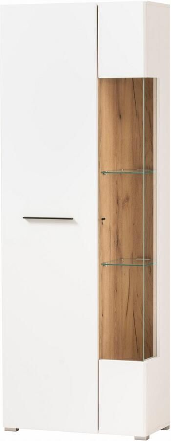 INOSIGN Vitrinekast Salerno Hoge kast Glazen vitrine Wit met Eik Evoke Decor modern. Metalen handgrepen voldoende opbergruimte veelzijdig inzetbaar 72 cm breed - Foto 7