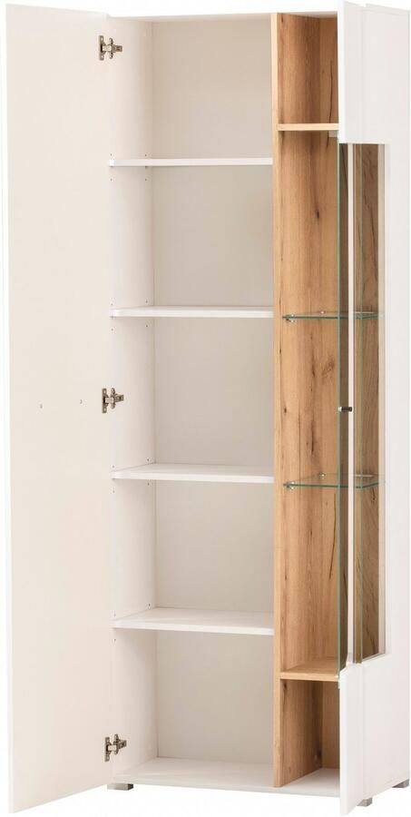 INOSIGN Vitrinekast Salerno Hoge kast Glazen vitrine Wit met Eik Evoke Decor modern. Metalen handgrepen voldoende opbergruimte veelzijdig inzetbaar 72 cm breed - Foto 6