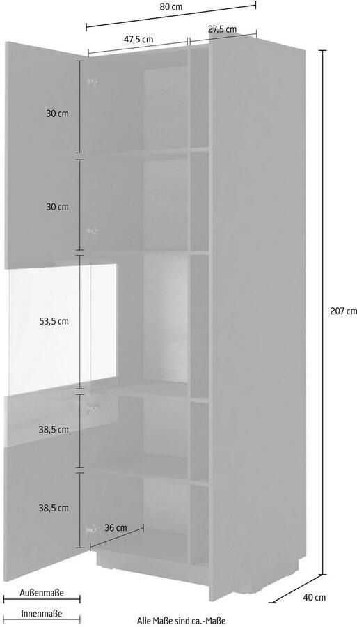 INOSIGN Vitrinekast Silke Hoogte 207 cm
