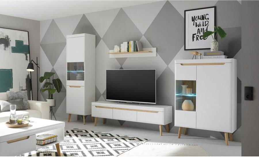 INOSIGN Wandmeubel Torge wandmeubel kastwand mediawand woonkamer-set bevat 2 vitrines 1 lowboard 1 wandplank 343 cm breed (set 4 stuks) - Foto 7