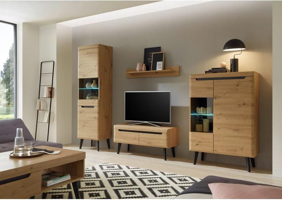 INOSIGN Wandmeubel Torge wandmeubel kastwand mediawand woonkamer-set bevat 2 vitrines 1 lowboard + 1 wandplank 290 cm breed (set 4 stuks) - Foto 2