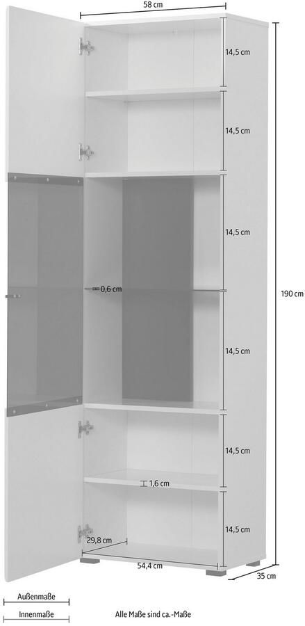 INOSIGN Vitrinekast Trentino Hoogte ca. 190 cm soft-closefunctie hoogglansfronten - Foto 2