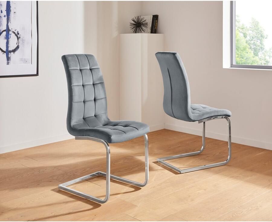 INOSIGN Vrijdragende stoel Lola set van 2 of 4 bekleding van imitatieleer of fluweelstof chroom metalen frame (set) - Foto 3