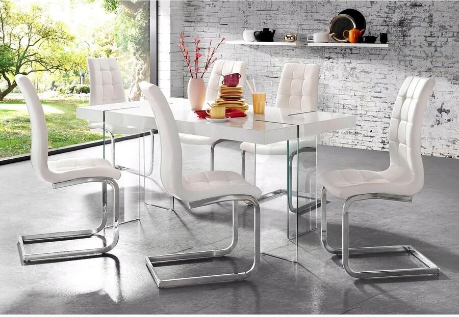 INOSIGN Vrijdragende stoel Lola set van 2 of 4 bekleding van imitatieleer of fluweelstof chroom metalen frame (set) - Foto 8