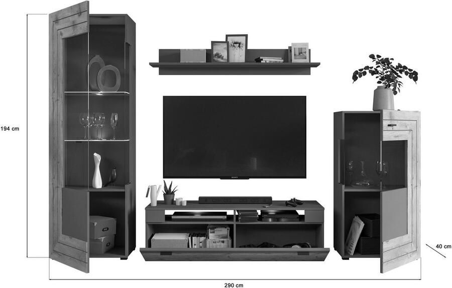 INOSIGN Wandmeubel Aalborg breedte 290 cm 2-kleurig metalen handgrepen 4-delig bestaande uit: (4-delig) - Foto 11