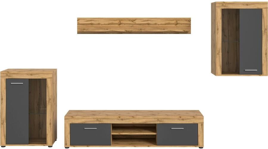 INOSIGN Wandmeubel Aosta 4-delig bestaande uit: 2x vitrinekast lowboard & wandplank (4-delig) - Foto 4